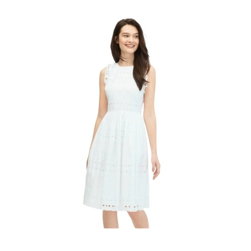 Kate Spade New York Casual Spade Eyelet Midi Dress Crisp White Cotton 12‎